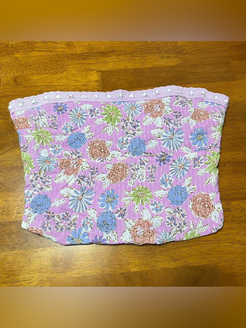 Sky to Moon Floral Zip-Up Tube Top Bandeau Purple Vintage Style size L